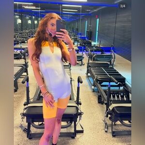 Zara orange colorblock workout onesie romper